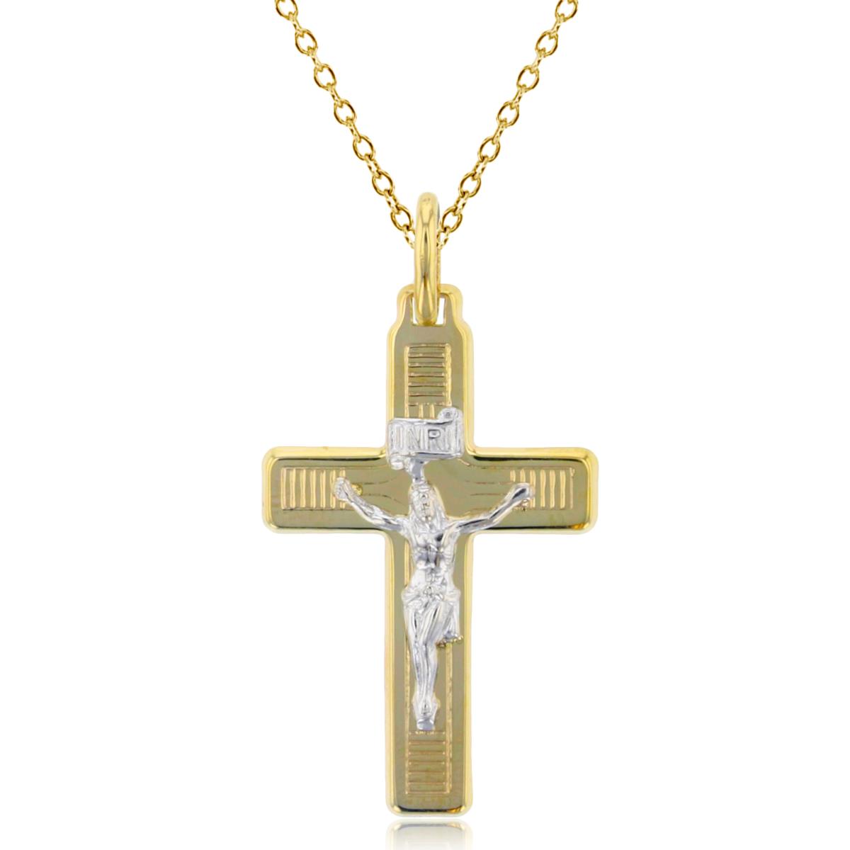 10K Two-Tone Gold 32x16mm Crucifix Cross 18" Necklace