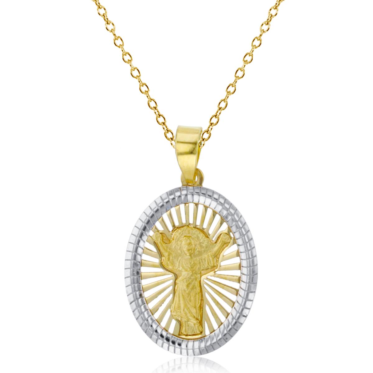 10K Two-Tone Gold Diamond Cut Divino Nino Oval 18" Necklace