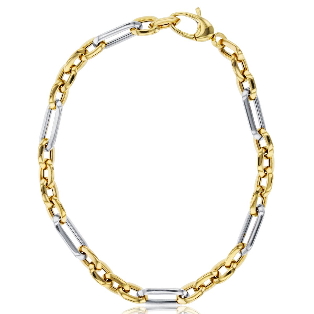 10K Two-Tone Gold Figaro Design Fancy 7.25" Link Bracelet