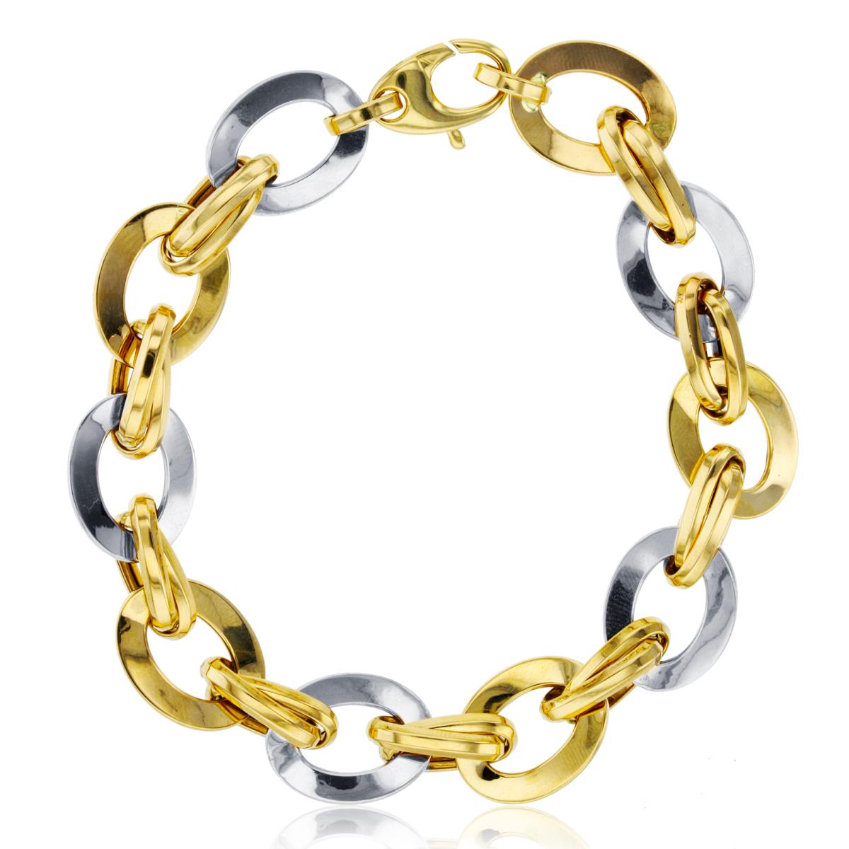 10K Two-Tone Gold Polished Flat Links 7.75" Bracelet