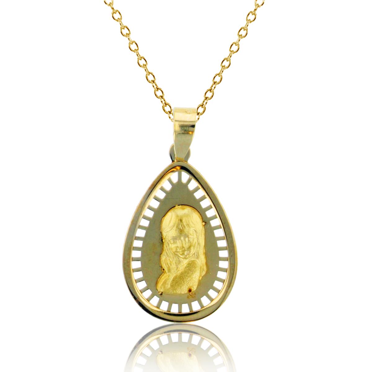 10K Yellow Gold 25x13mm Praying Little Girl Teardrop 18" Necklace