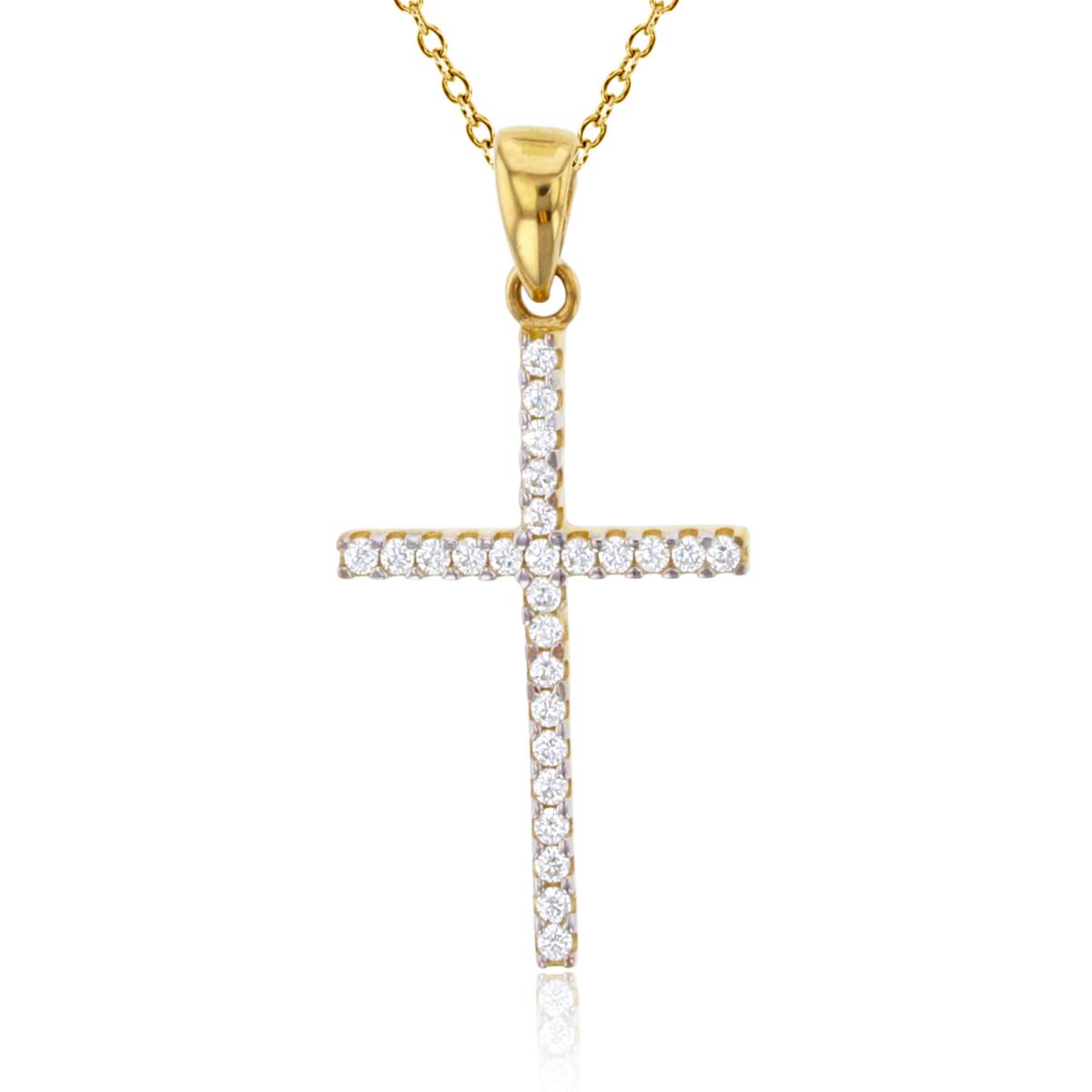 10K Yellow Gold 28x15mm Paved Cross 18" Necklace