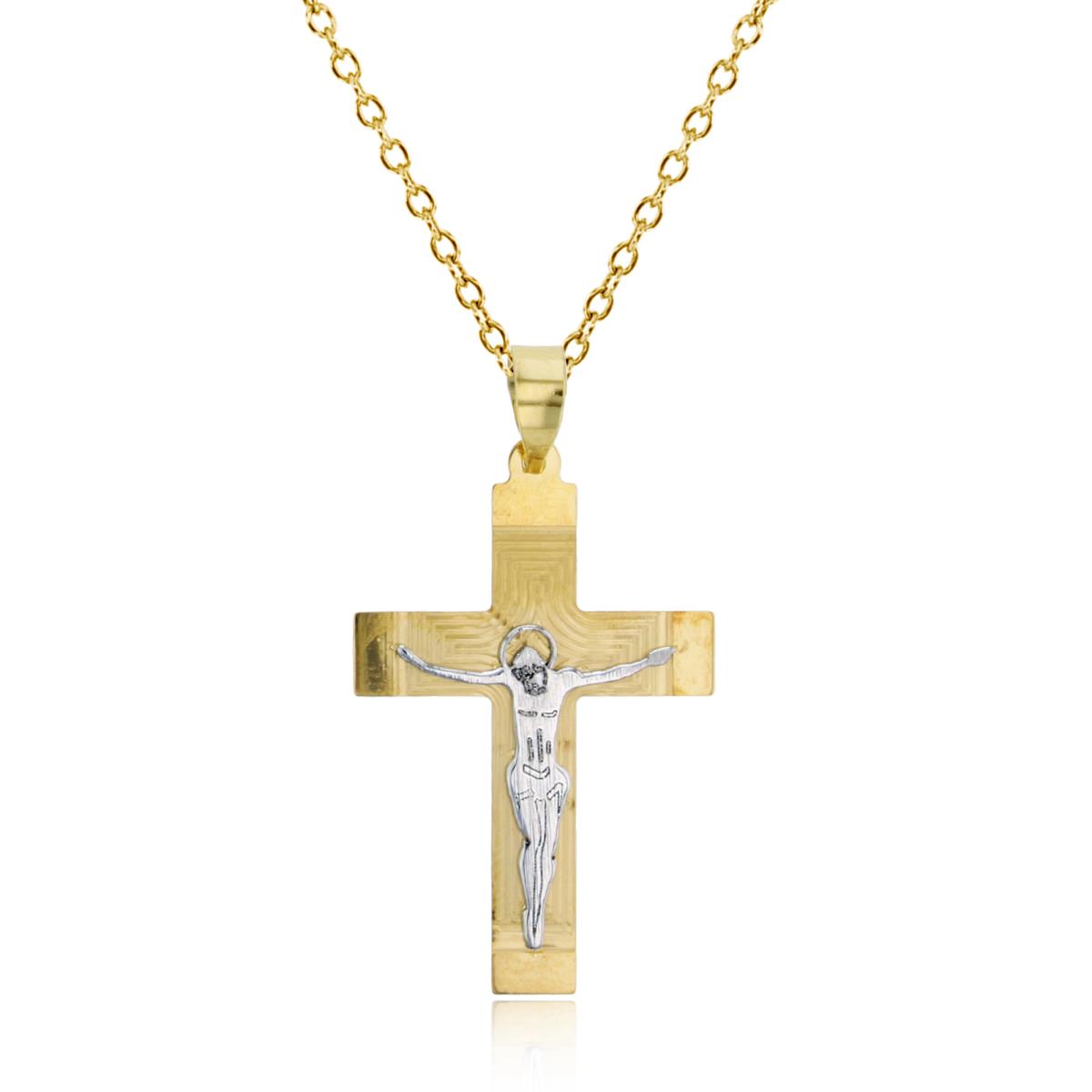 10K Two-Tone Gold Textured Flat Crucifix Cross 18" Necklace