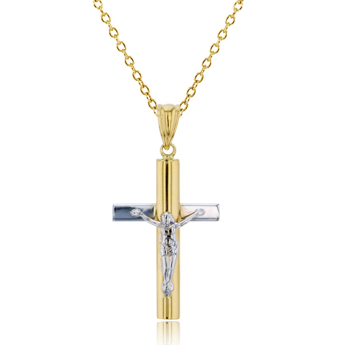 10K Two-Tone Gold Polished Crucifix Cross 18" Necklace