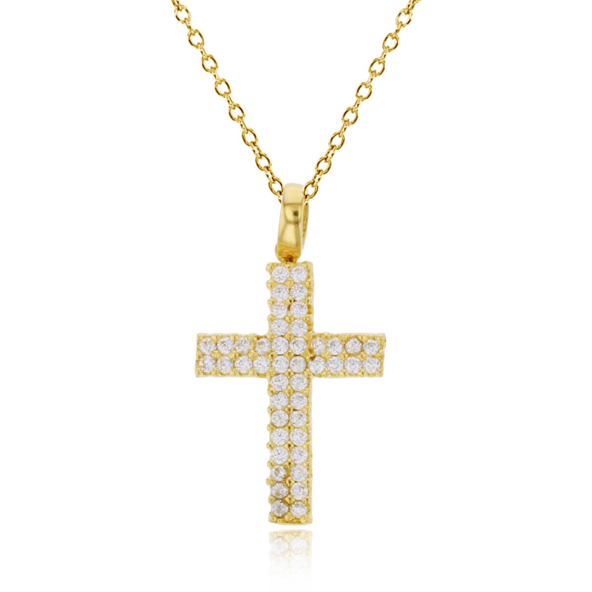 10K Yellow Gold Micropave Cross 18" Necklace
