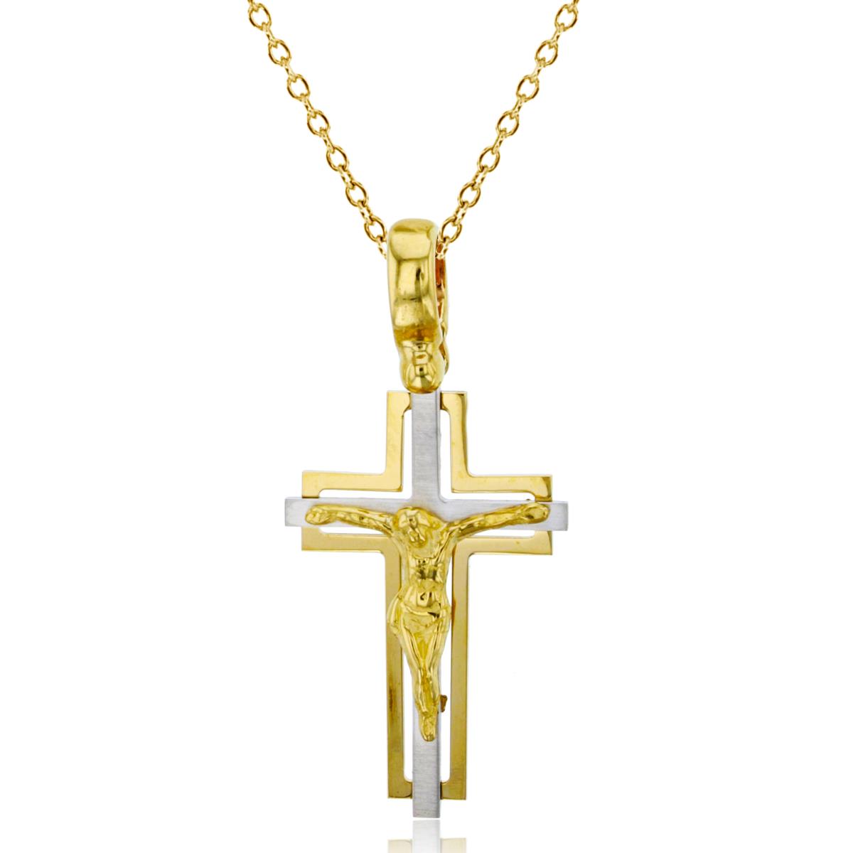10K Two-Tone Gold Polished & Matte Crucifix Cross 18" Necklace