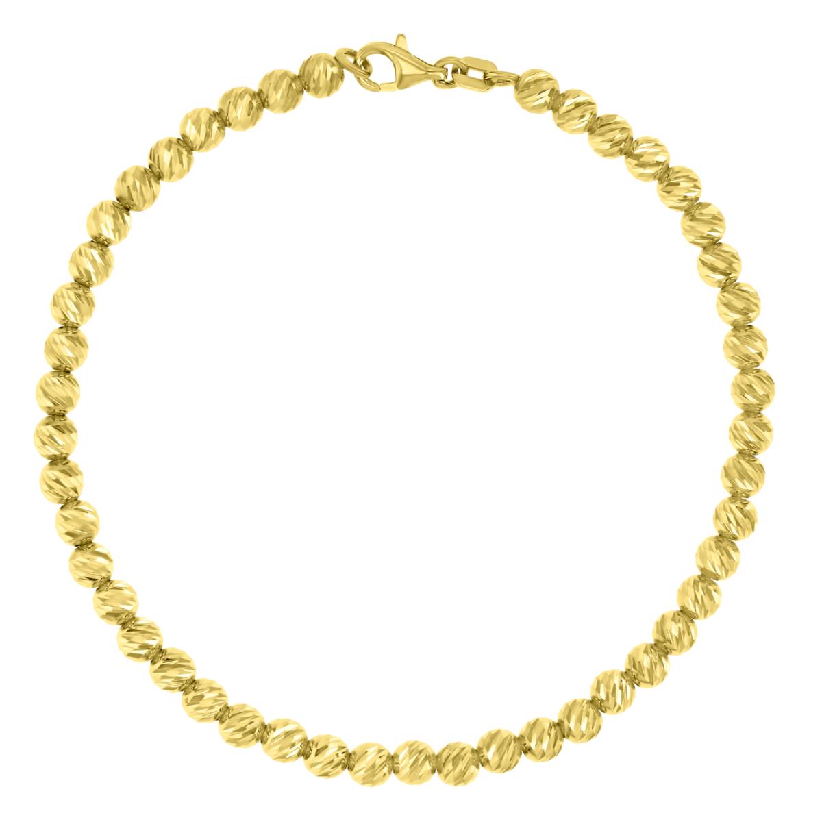10K Yellow Gold 4mm Diamond Cut Beads 7.5" Bracelet