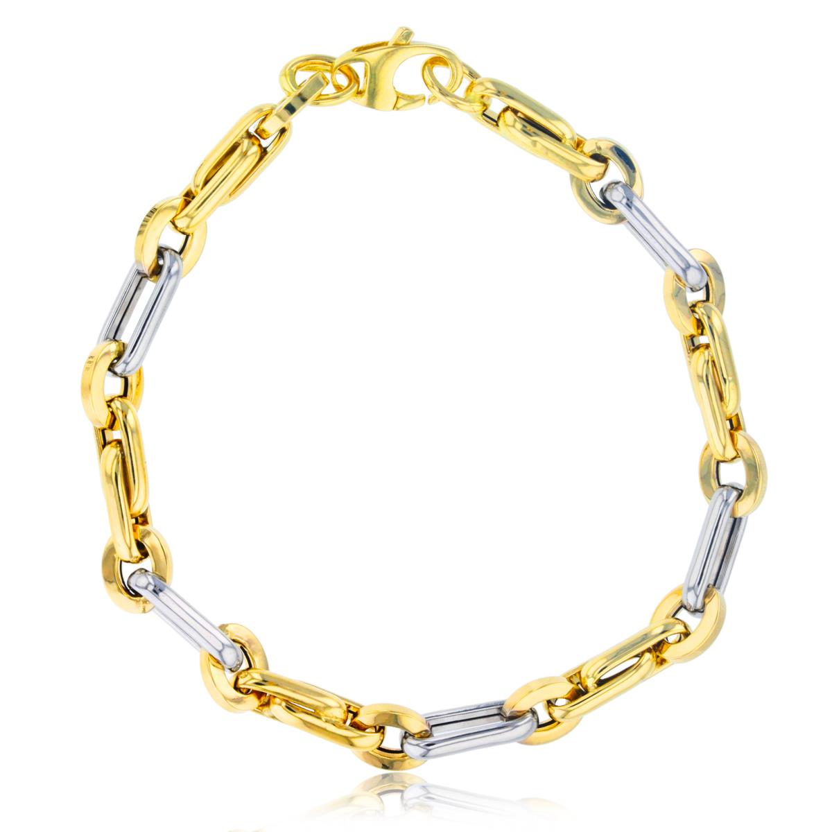 10K Two-Tone Gold Polished Multi Links 7.75" Chain Bracelet