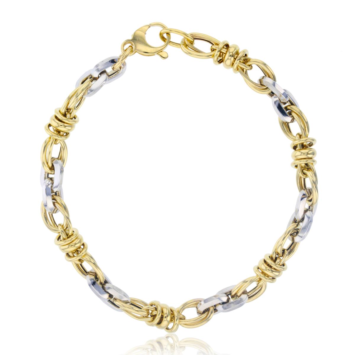 10K Two-Tone Gold Fancy Links 8" Chain Bracelet