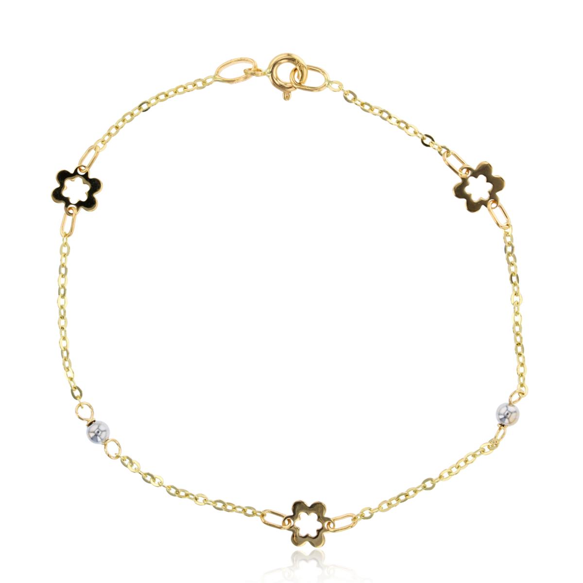 10K Two-Tone Gold Polished Flower & Beads 7.25" Bracelet
