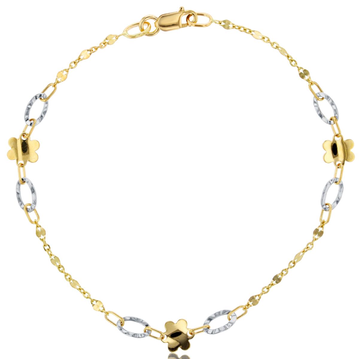 10K Two-Tone Gold Twist Chain Flower 7.5" Bracelet