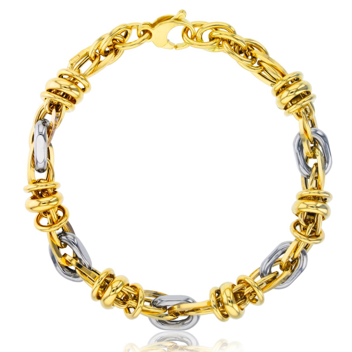 10K Two-Tone Gold Multi Links Fancy 7.75" Chain Bracelet