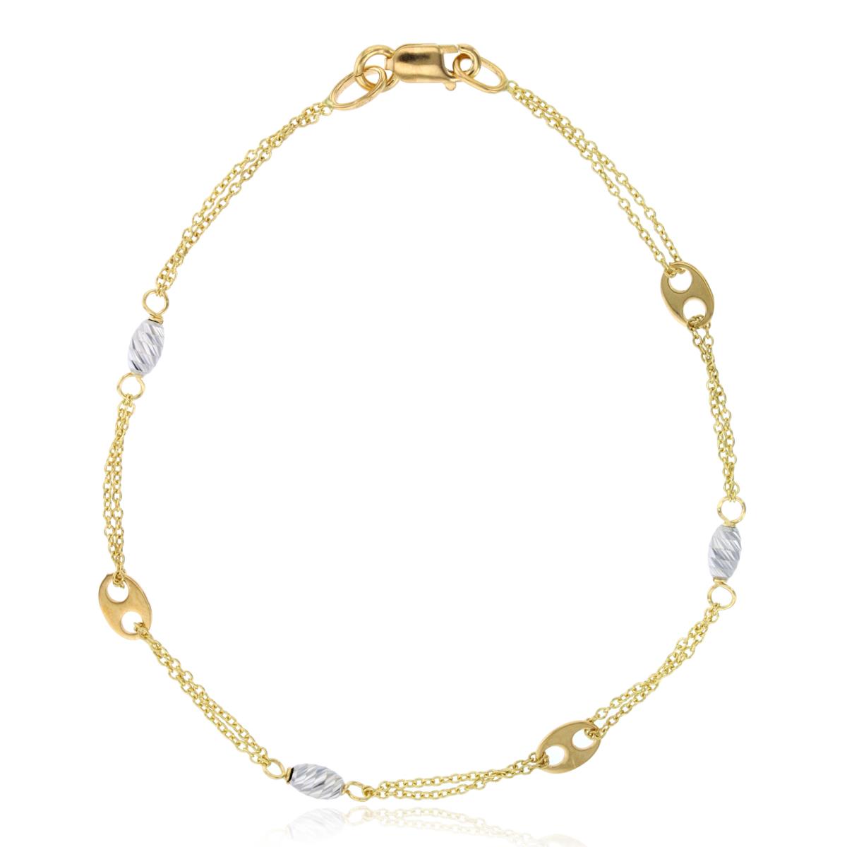 10K Two-Tone Gold DC Bead & Mariner Link 7.5" Bracelet