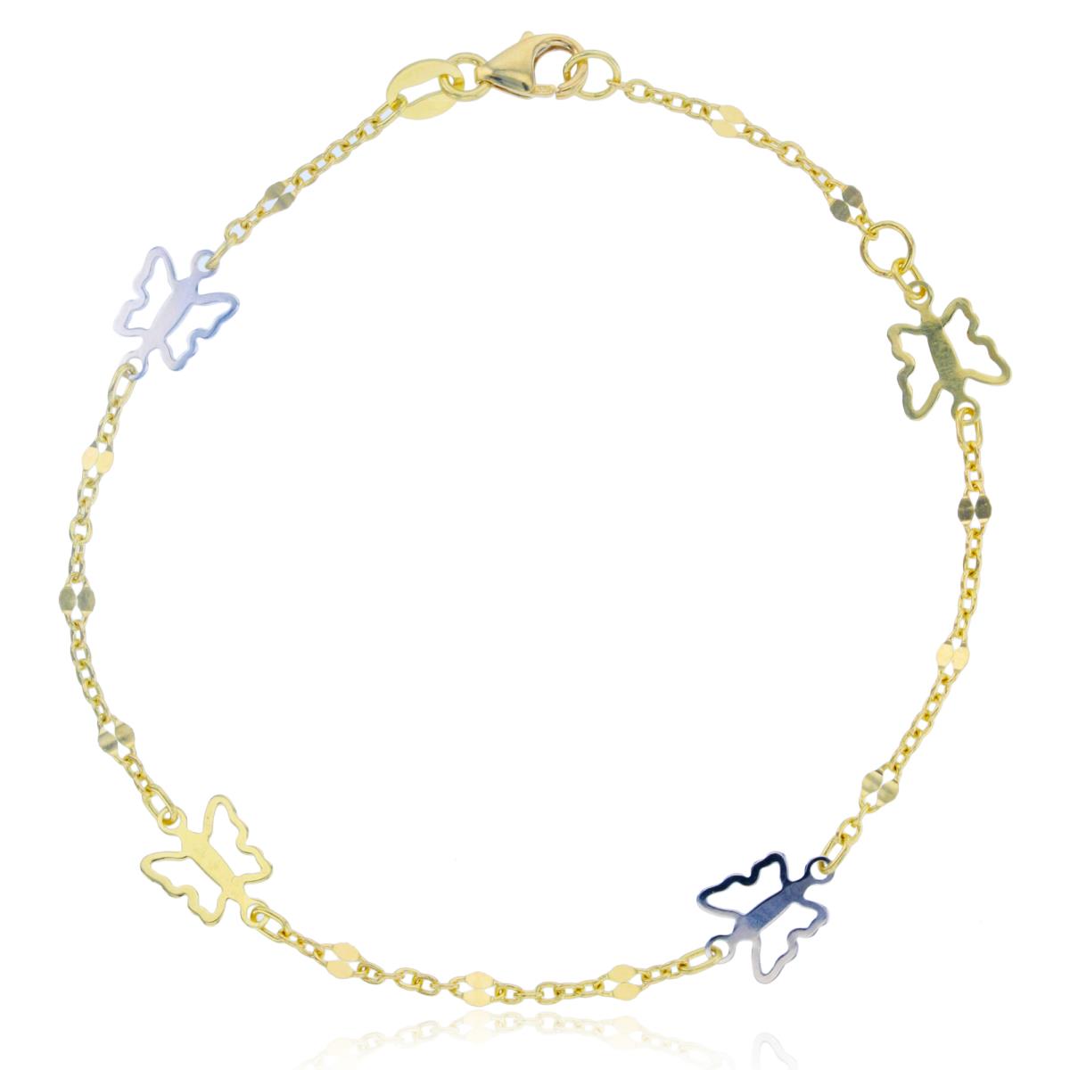 10K Two-Tone Gold Polished Butterfly 7" Bracelet