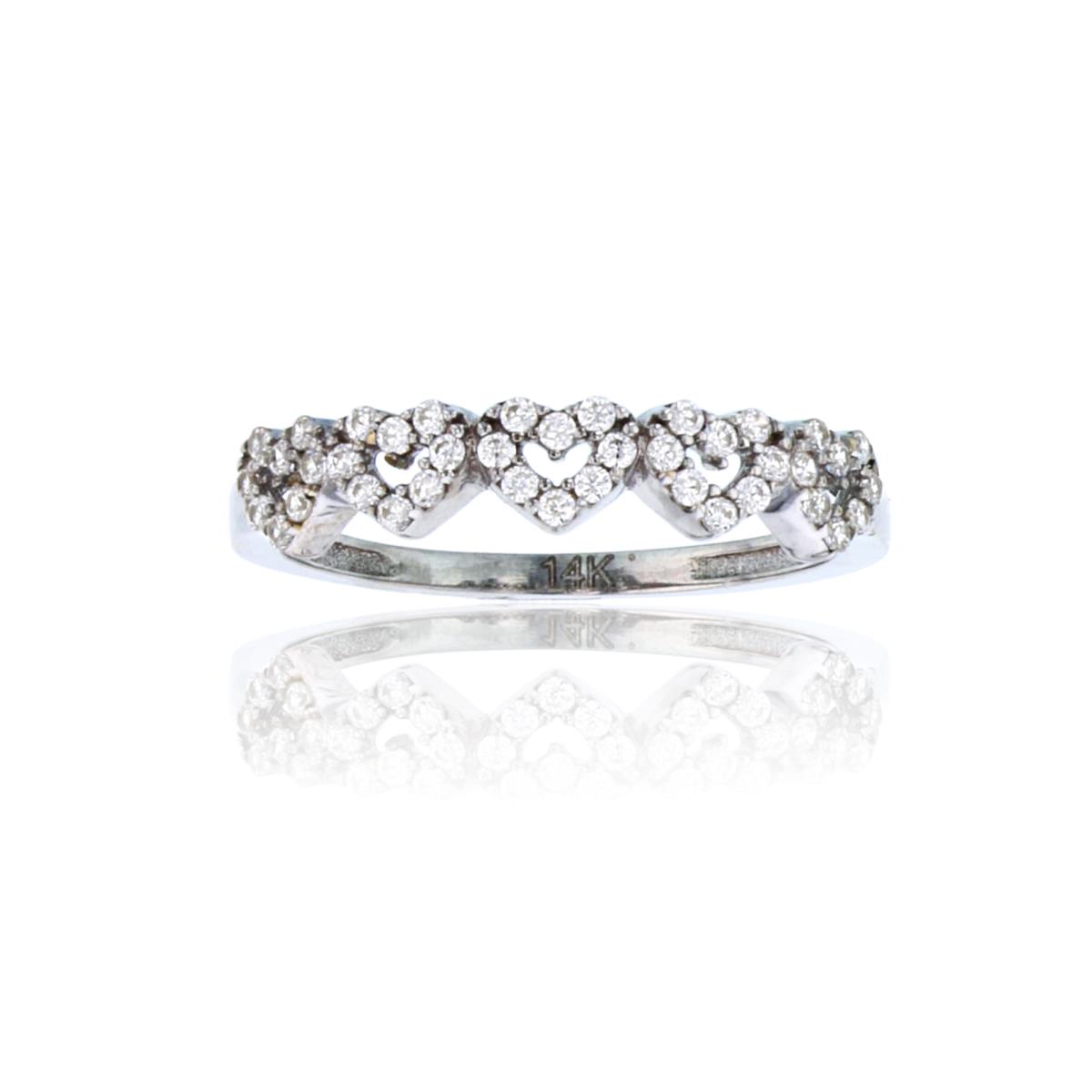 10K White Gold Paved Hearts Fashion Ring