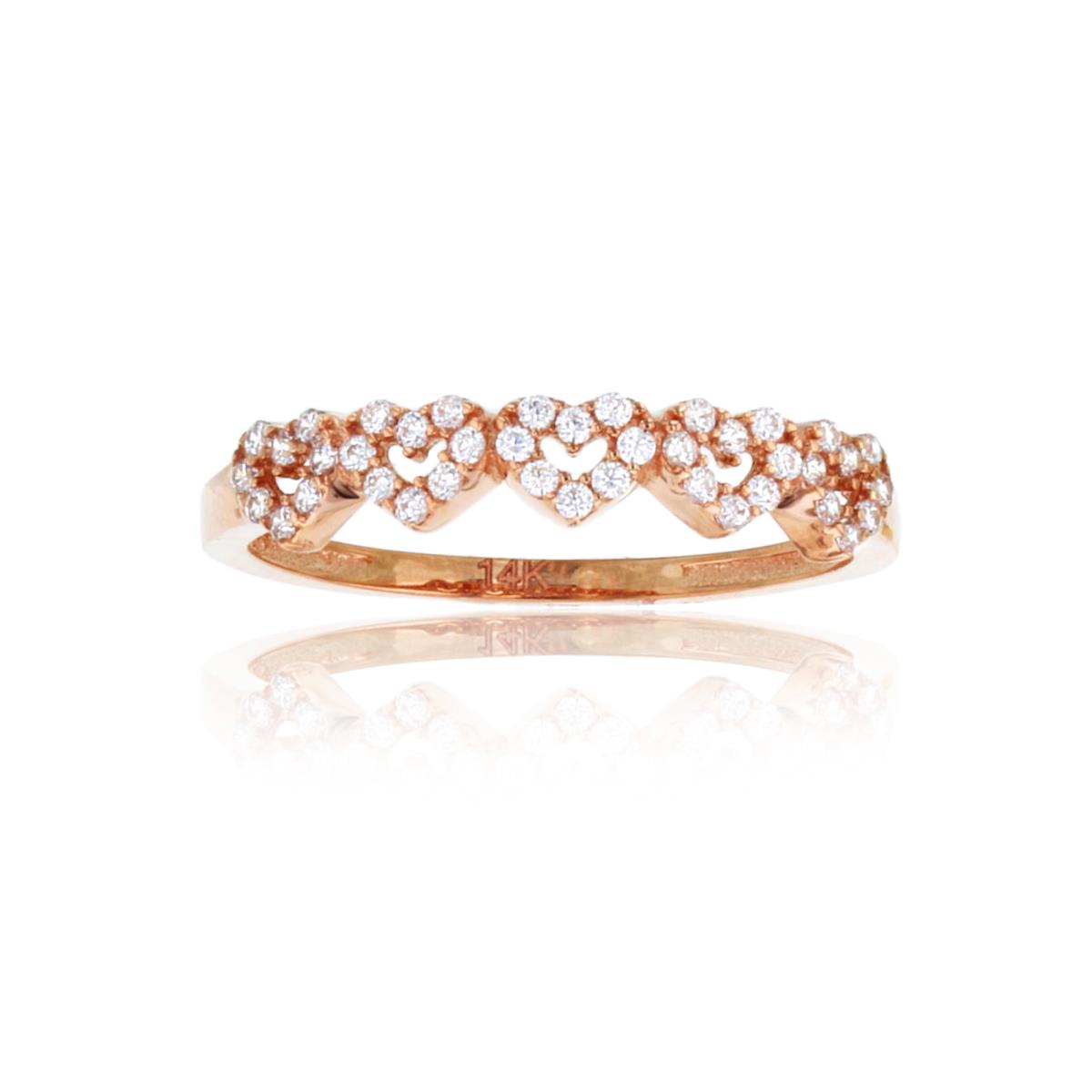 10K Rose Gold Paved Hearts Fashion Ring