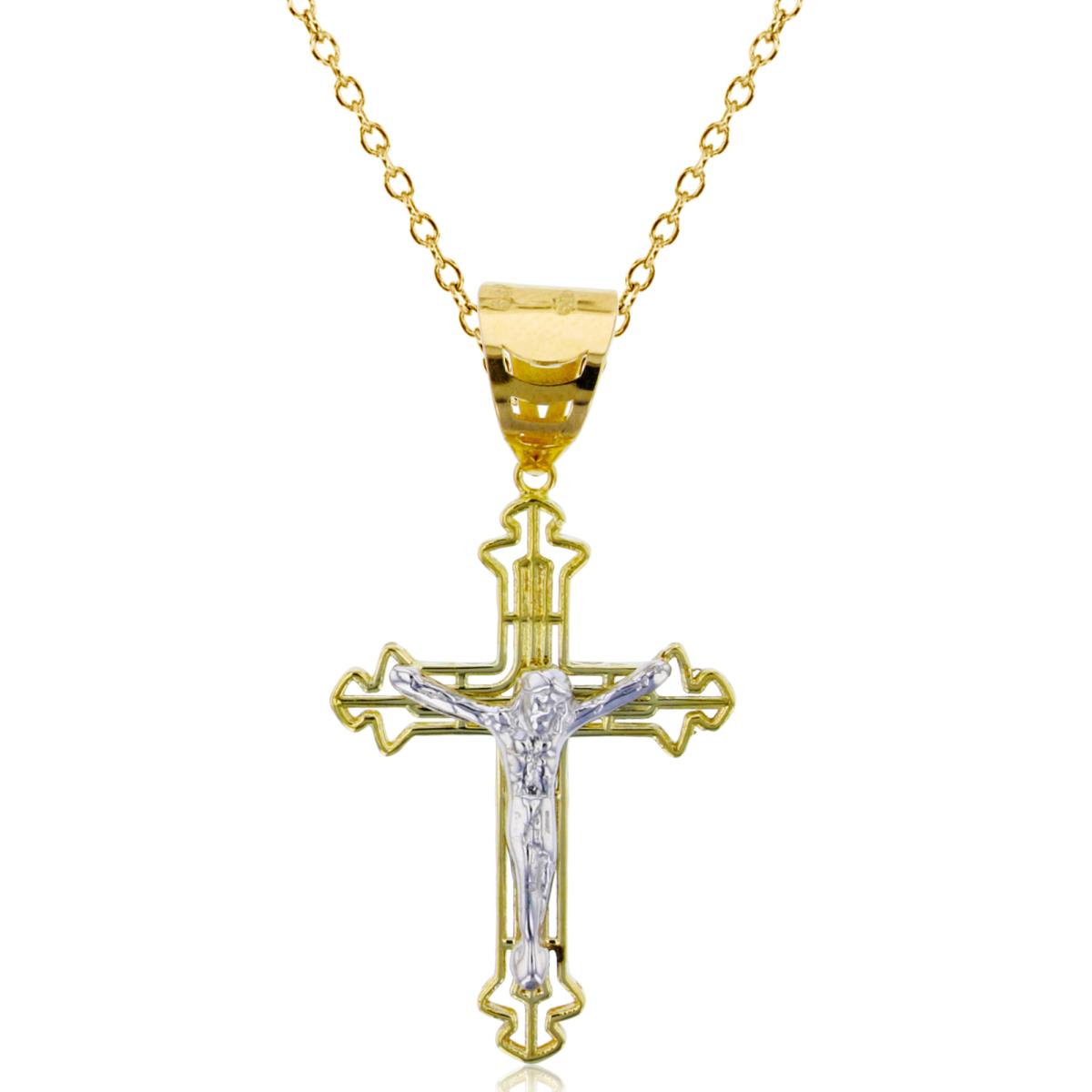 10K Two-Tone Gold Polished Crucifix Cross 18" Necklace