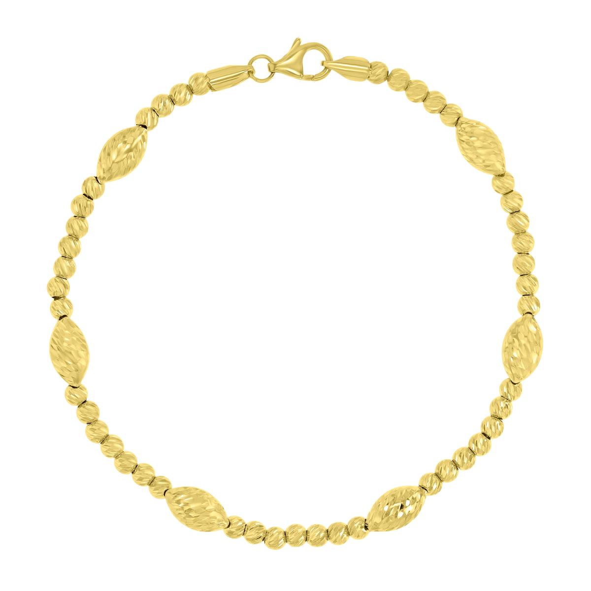 10K Yellow Gold Diamond Cut Beaded 7.5" Bracelet
