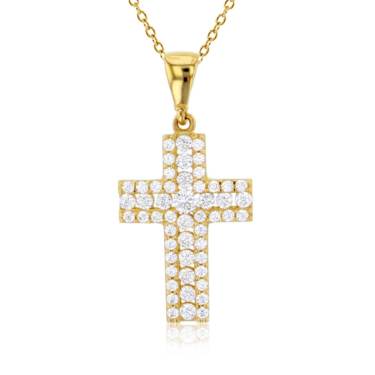10K Yellow Gold Paved CZ Cross 18" Necklace