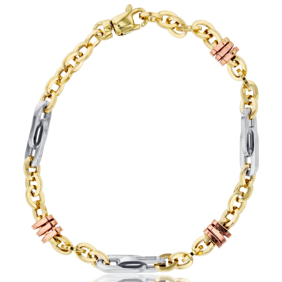 10K Tri-Color Gold Fancy Multi Links 7.5" Bracelet