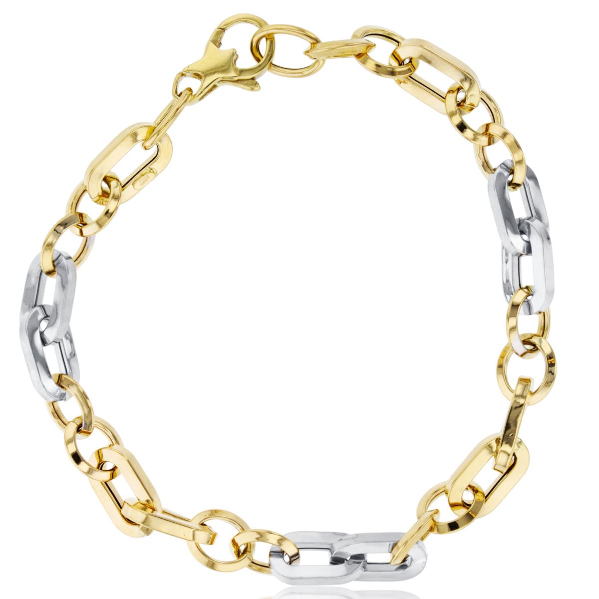 10K Two-Tone Gold Polished Oval & Round Links 8" Bracelet
