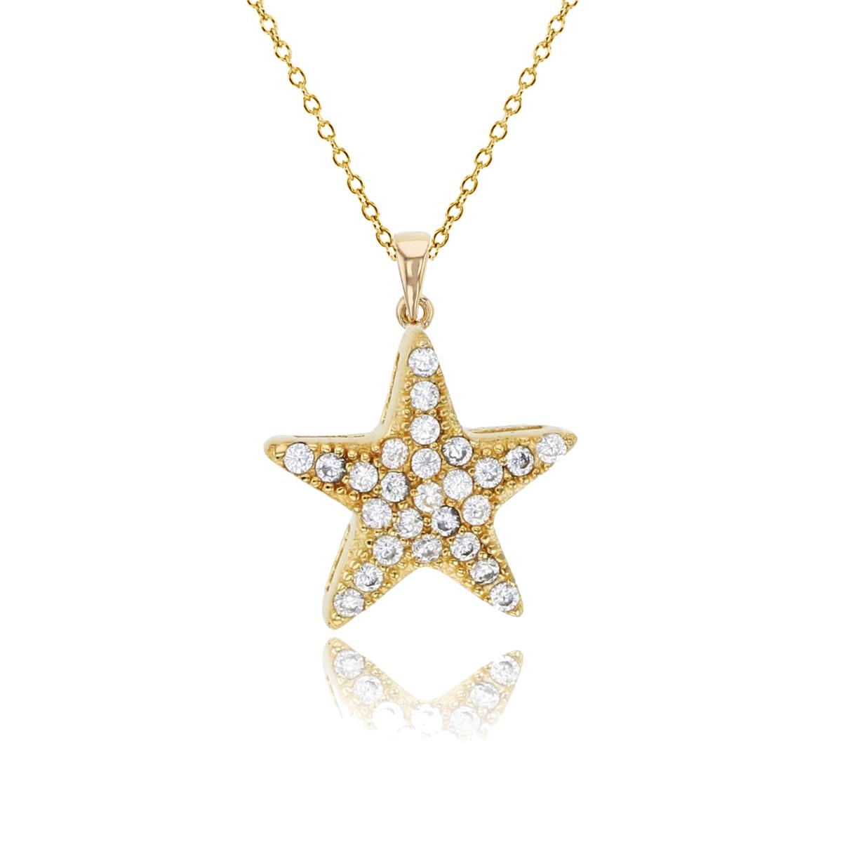 Sterling Silver Yellow 1-Micron 12x12mm Micropave Starfish 18" Necklace