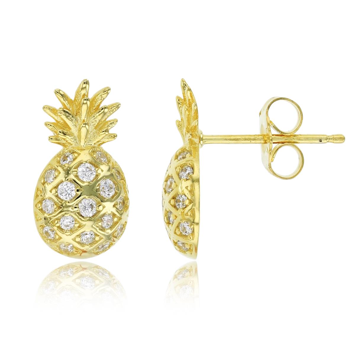 Sterling Silver Yellow 1-Micron 15x8mm Micropave CZ Pineapple Stud Earring