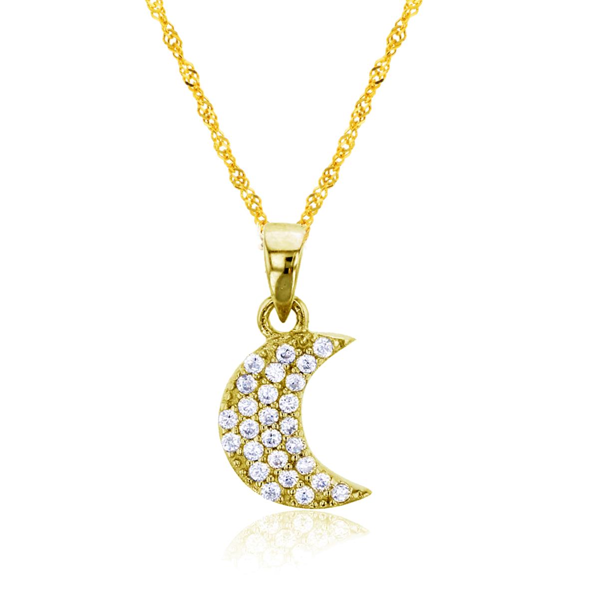 Sterling Silver Yellow Micropave Crescent Moon 18" Necklace