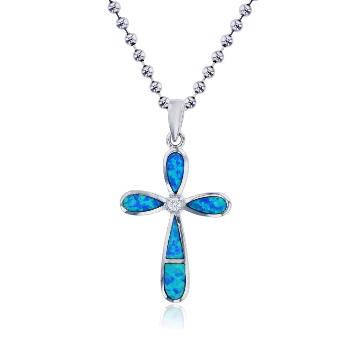 Sterling Silver Created Opal Cross 18" Bead Chain Necklace