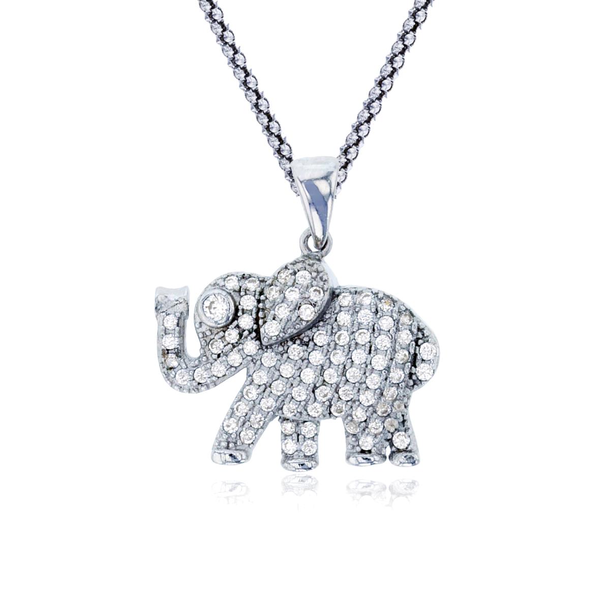 Sterling Silver Rhodium Elephant 18" Popcorn Chain Necklace