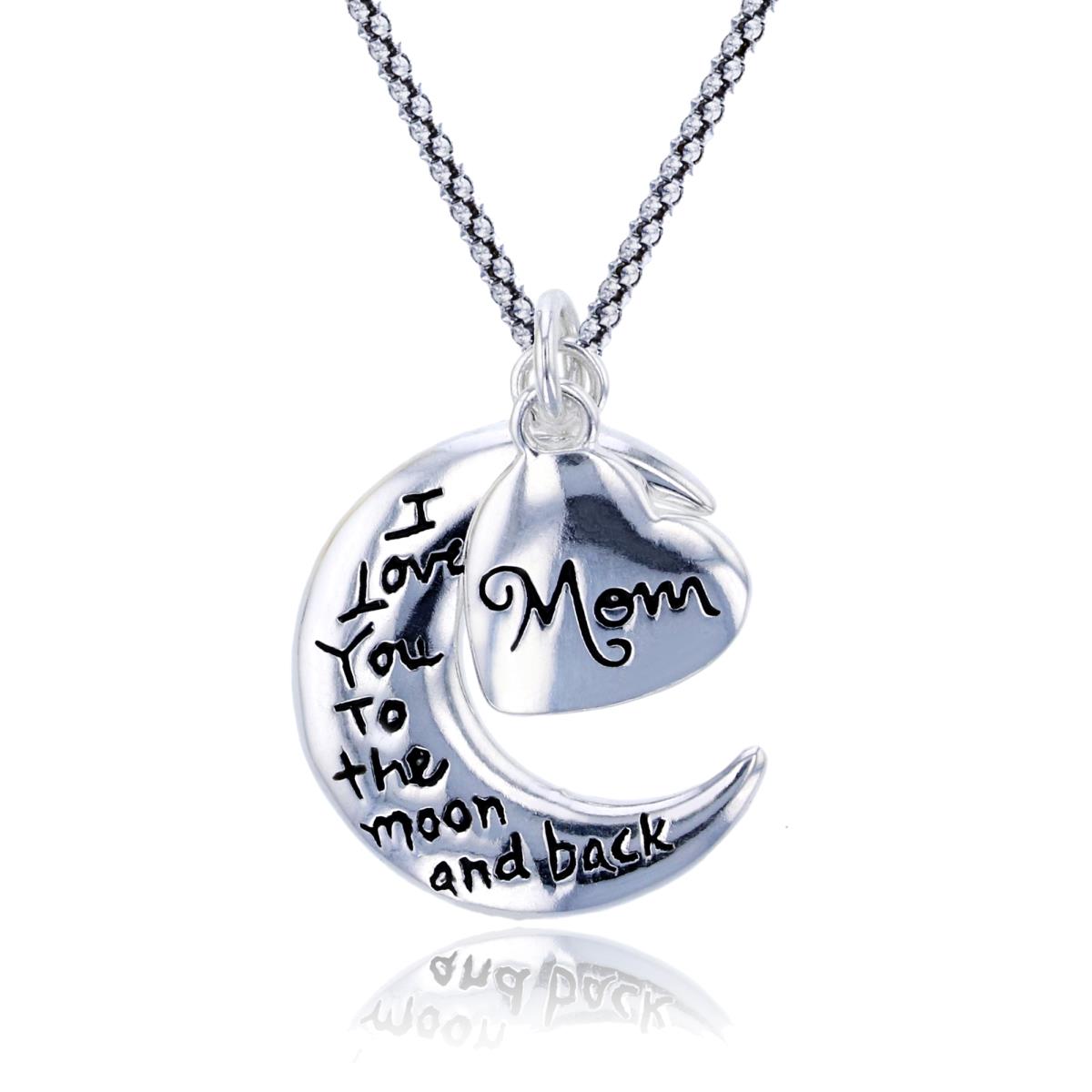 Sterling Silver Rhodium "I Love You To The Moon & Back" Moon 18" Popcorn Chain Necklace