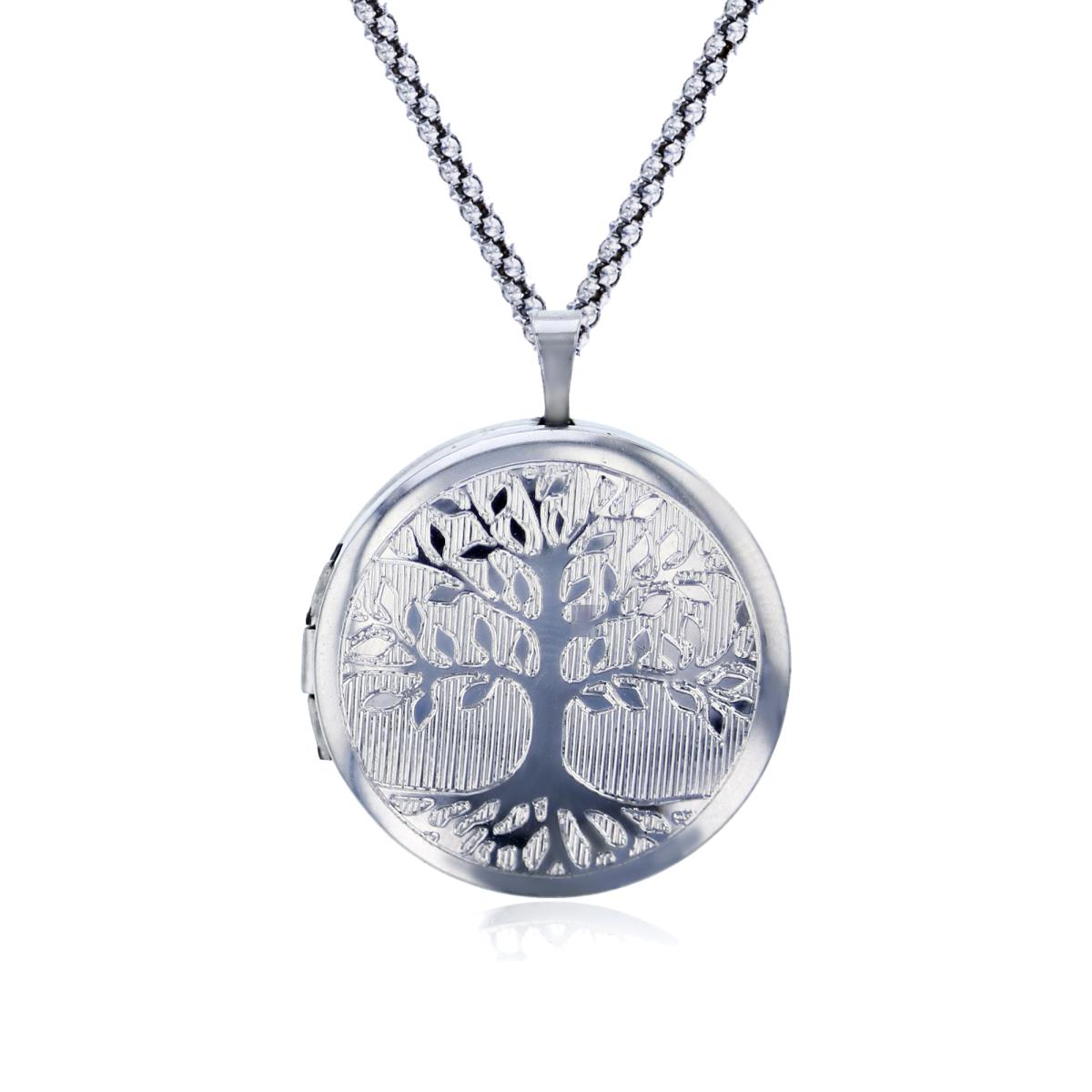 Sterling Silver Rhodium Tree of Life 22mm Round Locket 18" Popcorn Chain Necklace