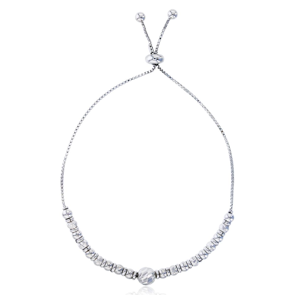 Sterling Silver Rhodium Diamond Cut Beads Adjustable Bolo Bracelet