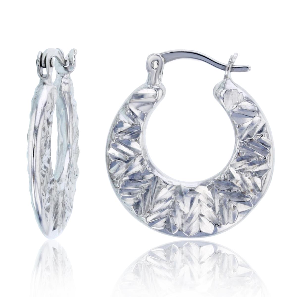 Sterling Silver Rhodium Diamond Cut 20X2mm Hoop Earring