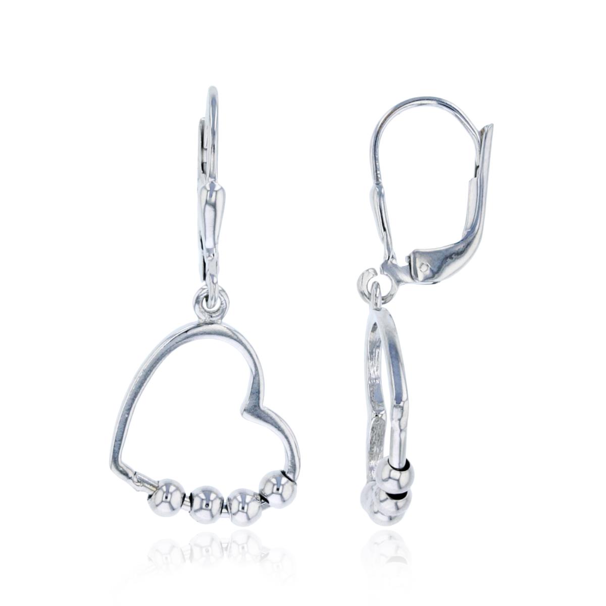 Sterling Silver Rhodium Sliding Beads on Open Heart Dangling Earring