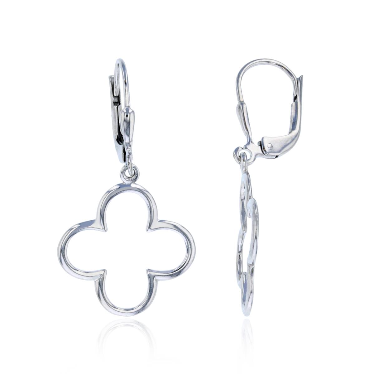 Sterling Silver Rhodium High Polished Open Clover Dangling Earring