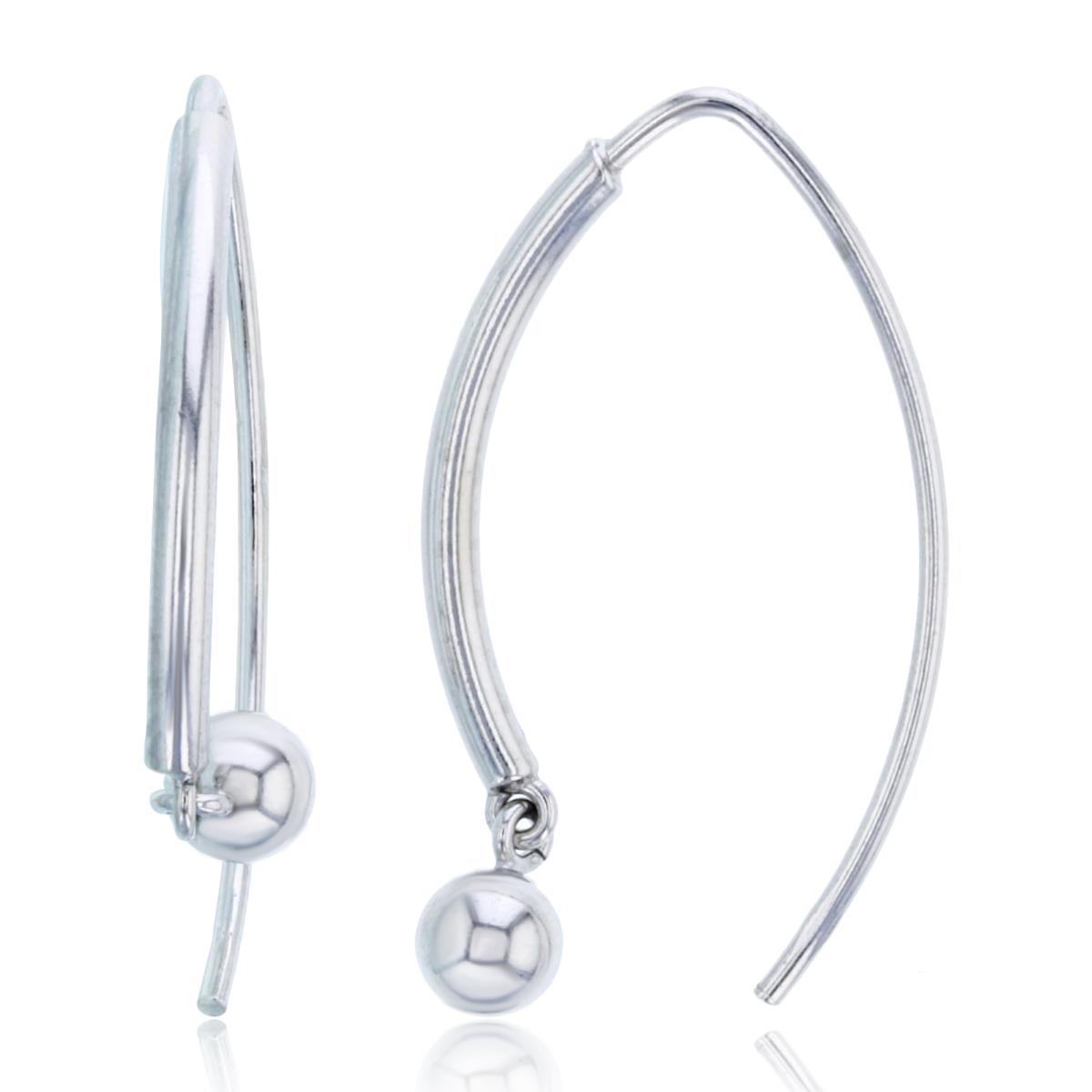 Sterling Silver Rhodium 5mm Rnd Ball Dangling on Wire MQ-shape Earring