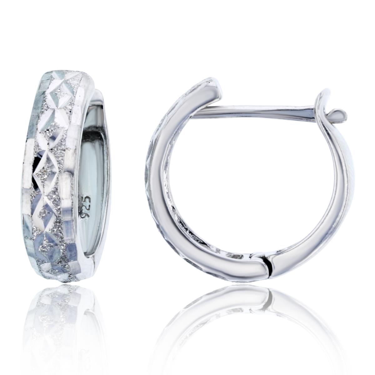 Sterling Silver Rhodium Diamond Cut 18X5mm Hoop Earring
