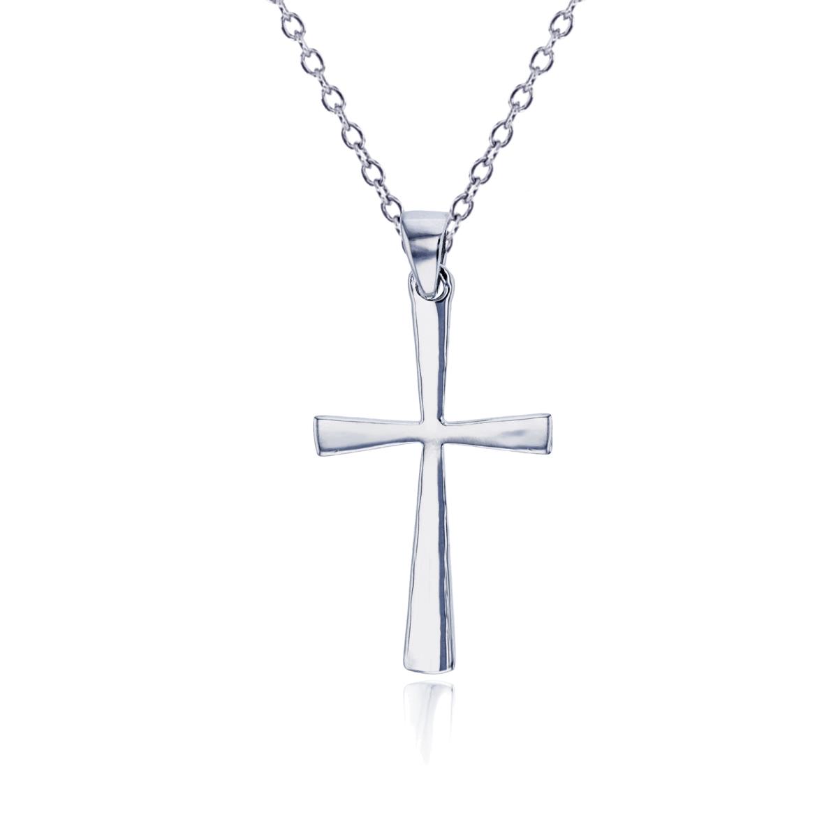 Sterling Silver Rhodium Polished 35x18mm Cross 18" Necklace