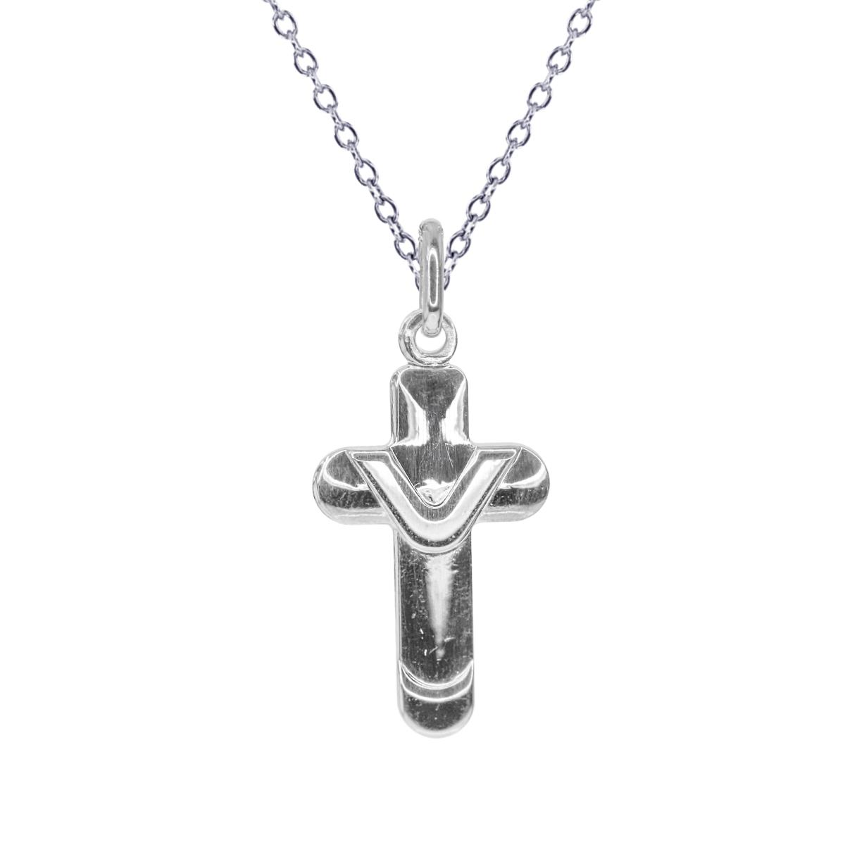 Sterling Silver Rhodium Wrapped Cross 18"Necklace