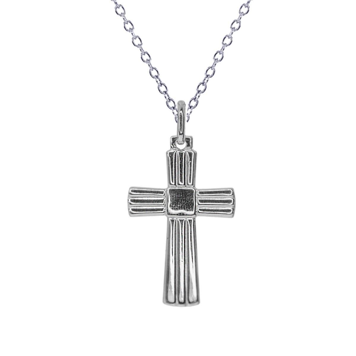 Sterling Silver Rhodium Cross 18"Necklace