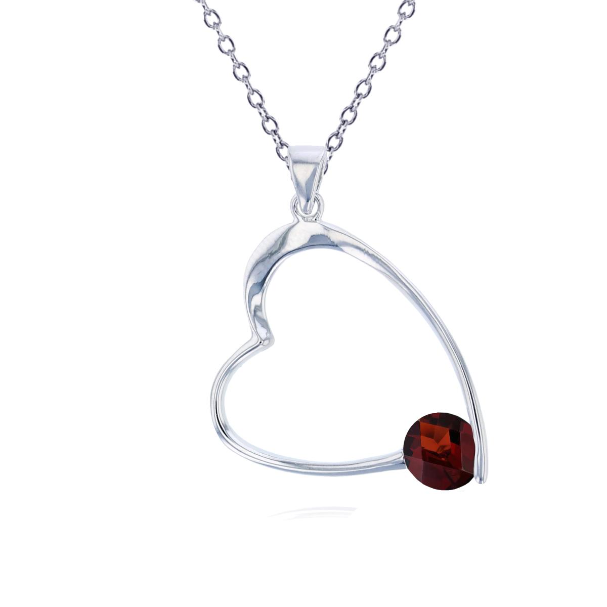 Sterling Silver Rhodium Garnet CZ Heart 18"Necklace