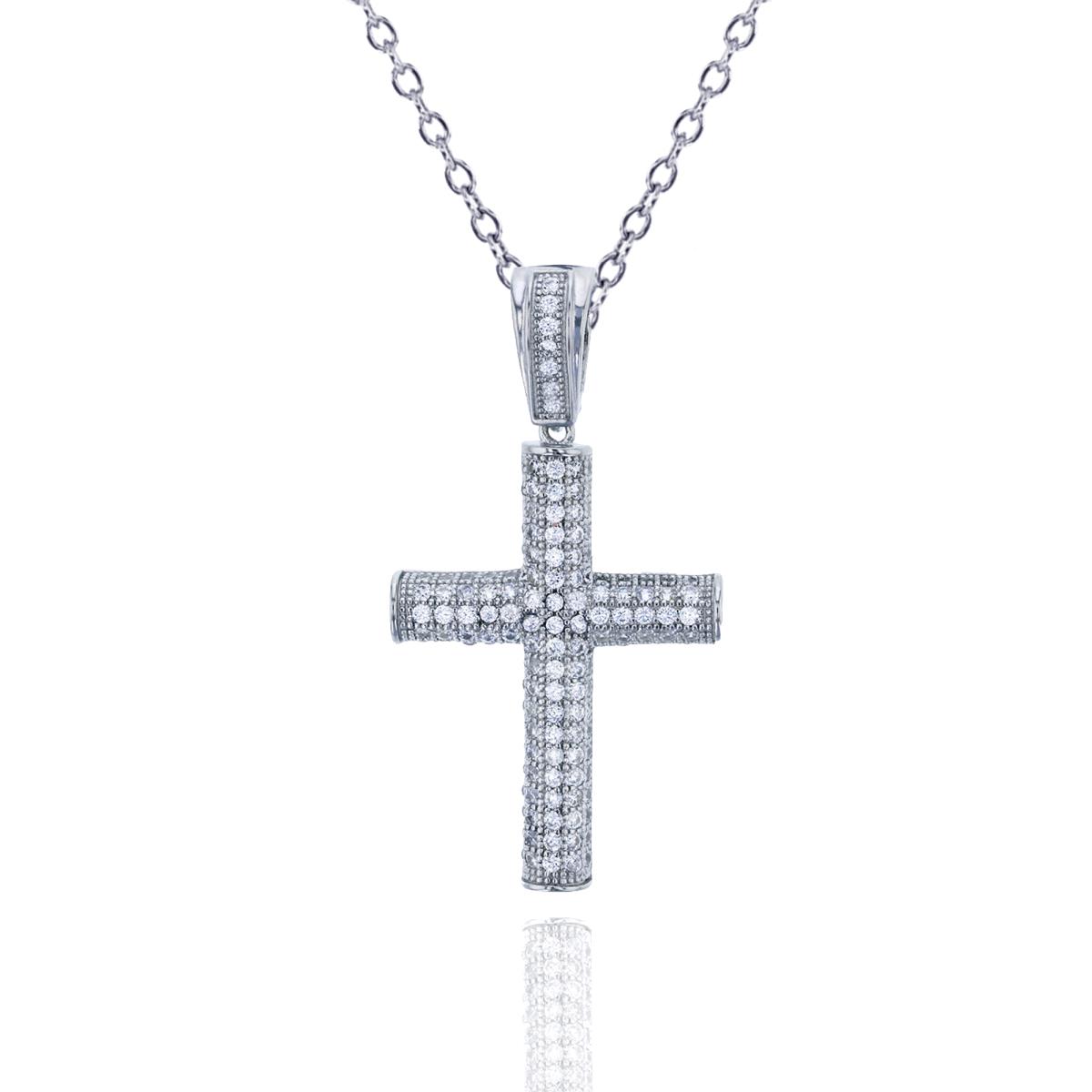 Sterling Silver Rhodium Micropave Cross 18"Necklace