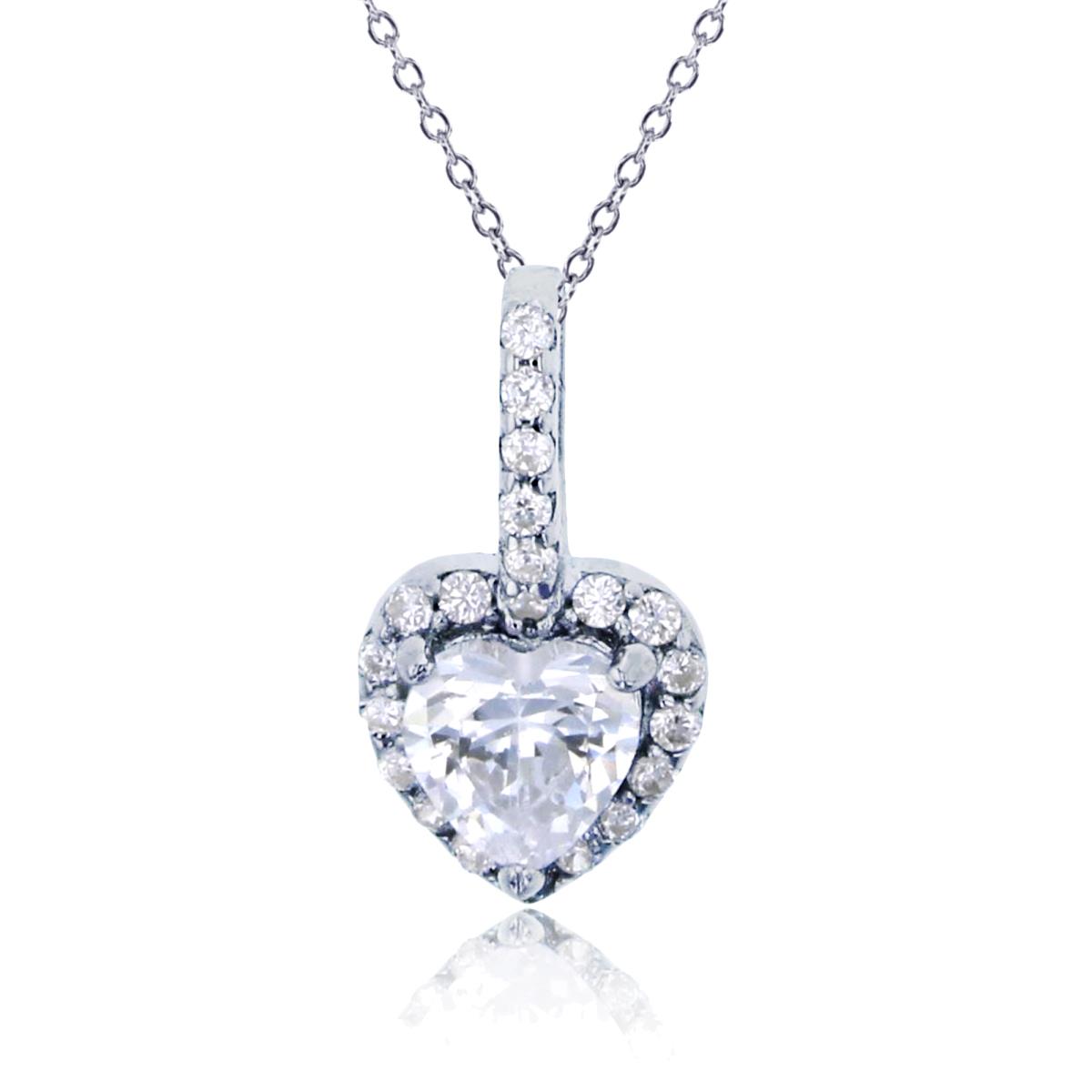 Sterling Silver Rhodium 13x7mm Petite Heart Halo 18"Necklace