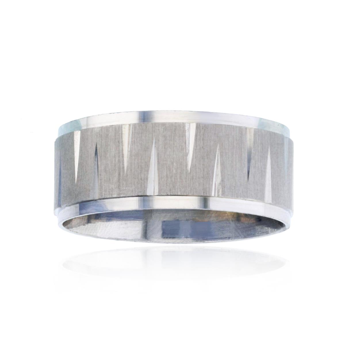 Sterling Silver Rhodium 9.10mm Engraved Spike Pattern Matte Men's Band Ring