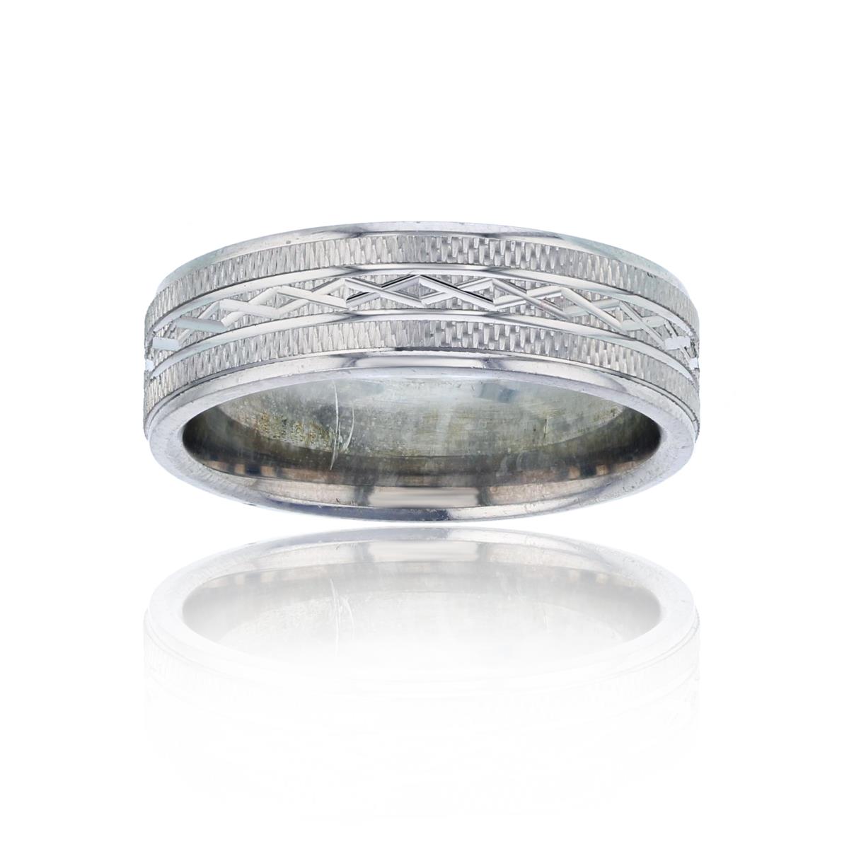 Sterling Silver Rhodium 5.90mm Diamond Cut Zig Zag Design Engraved Fashion Ring