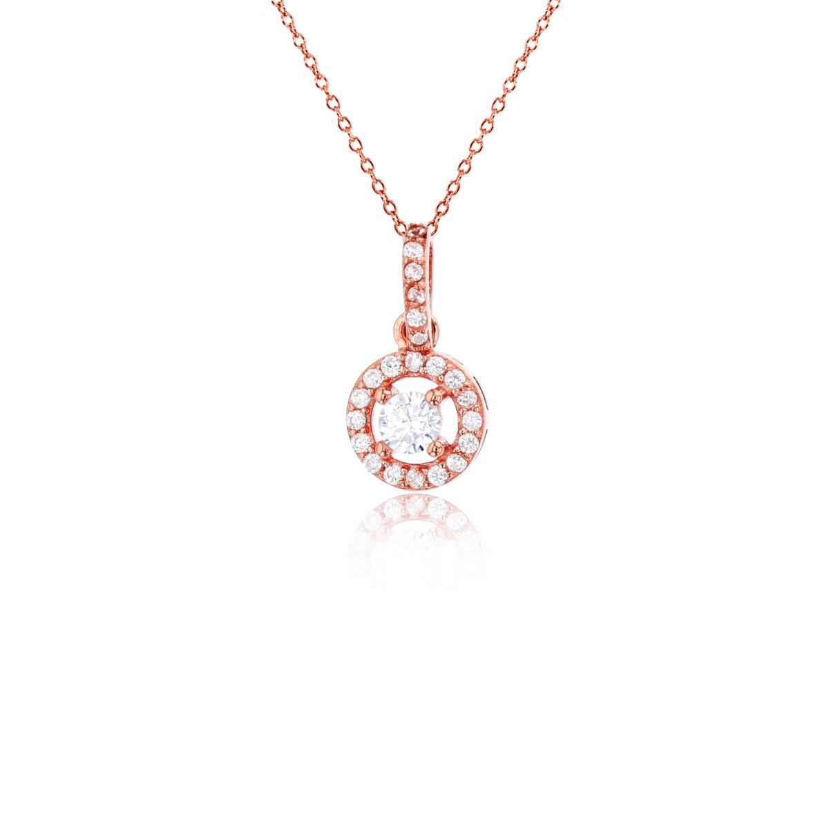 Sterling Silver Rose Micropave Halo Round Cut 18" Necklace