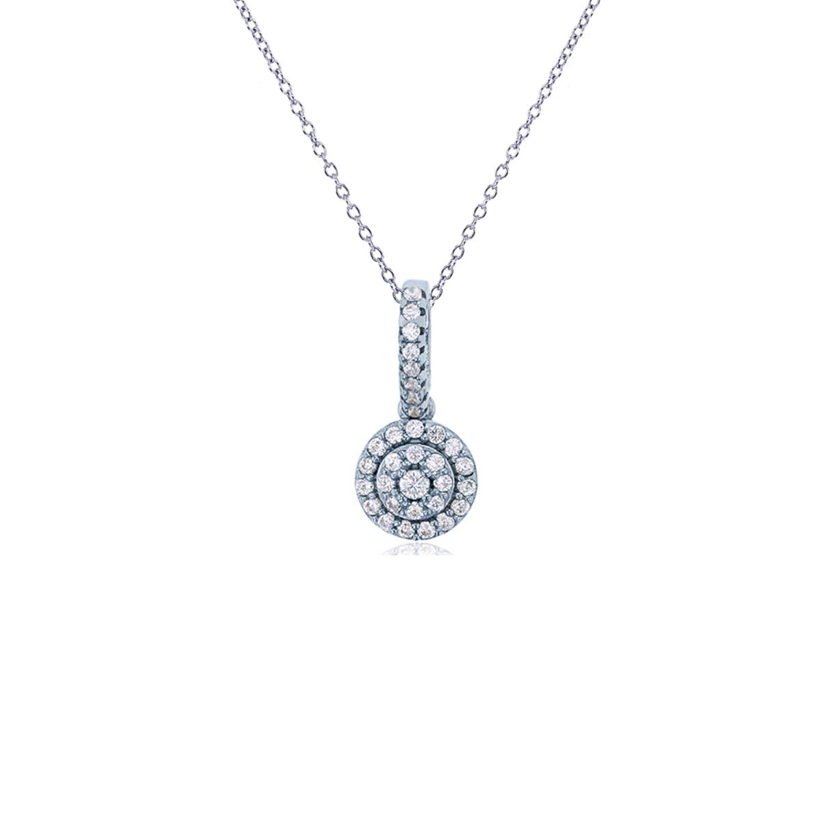 Sterling Silver Rhodium Micropave Round CZ Circle 18" Necklace