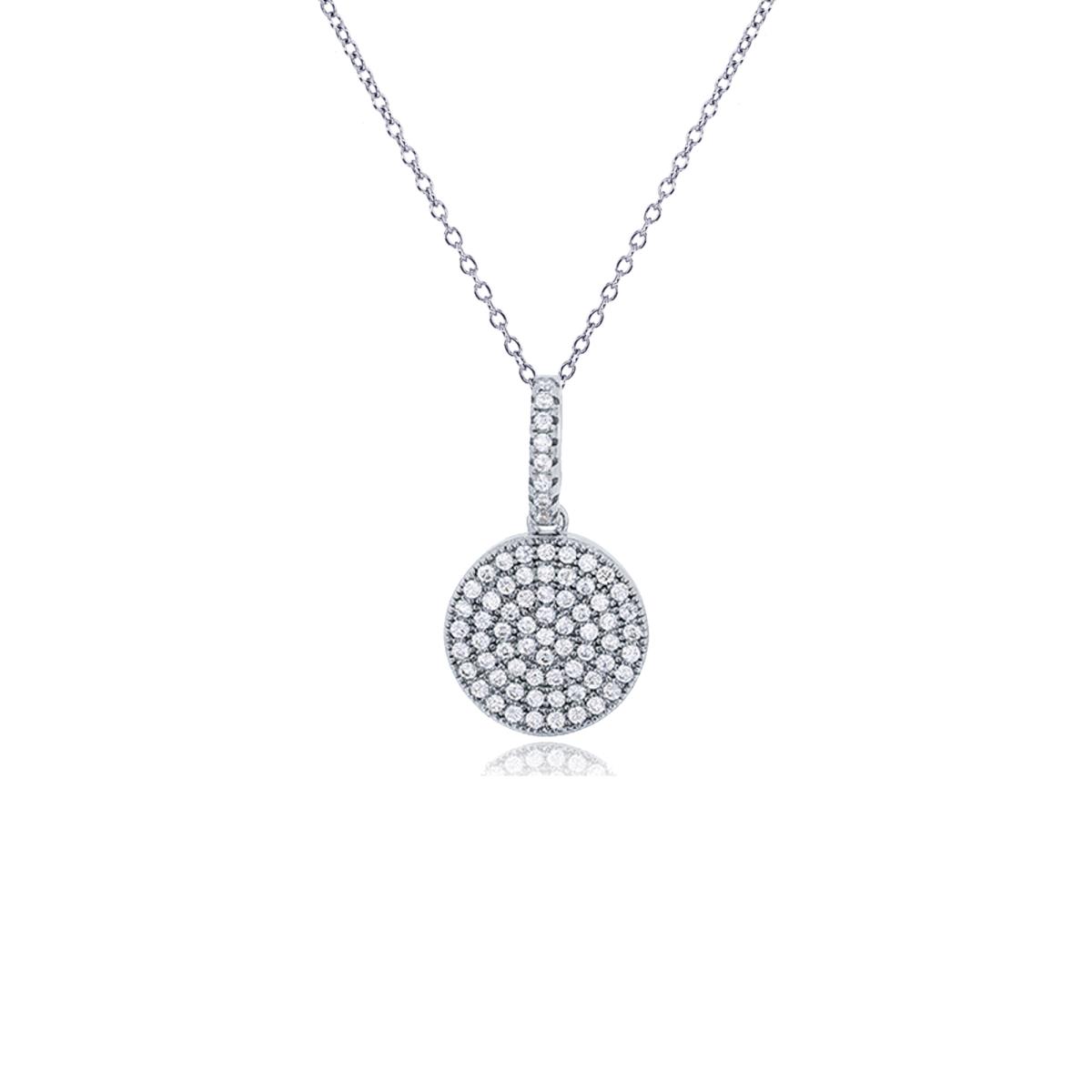 Sterling Silver Rhodium Micropave 1.1mm Round CZ Circle 18" Necklace