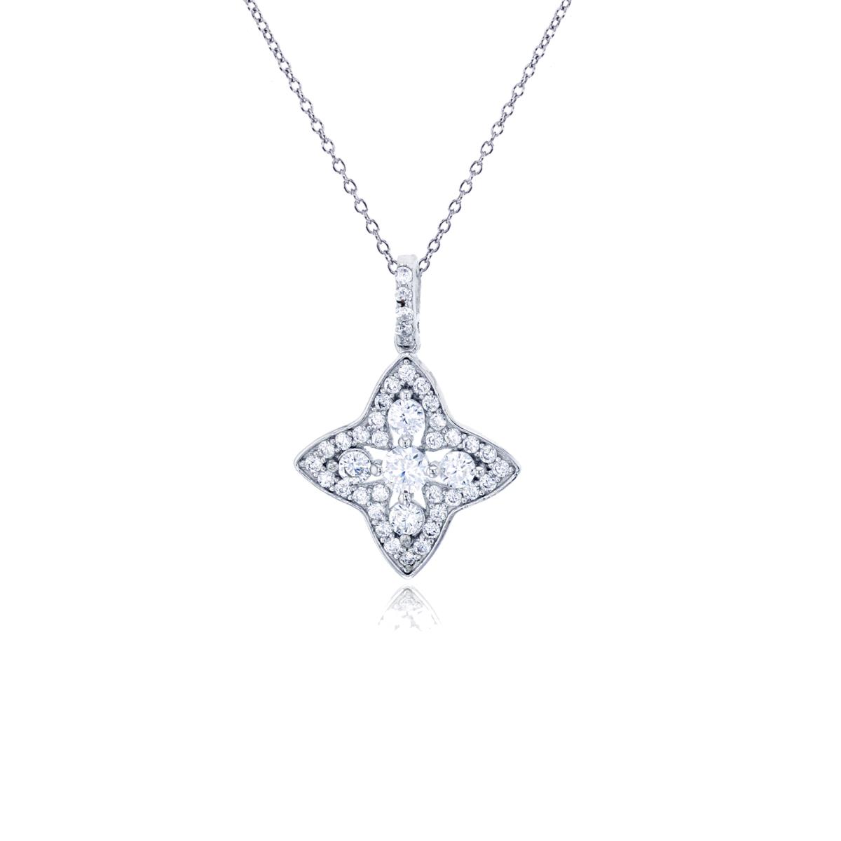 Sterling Silver Rhodium 22x15mm Micropave Clover 18" Necklace